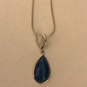 Silver necklace with white & blue teardrop pendant